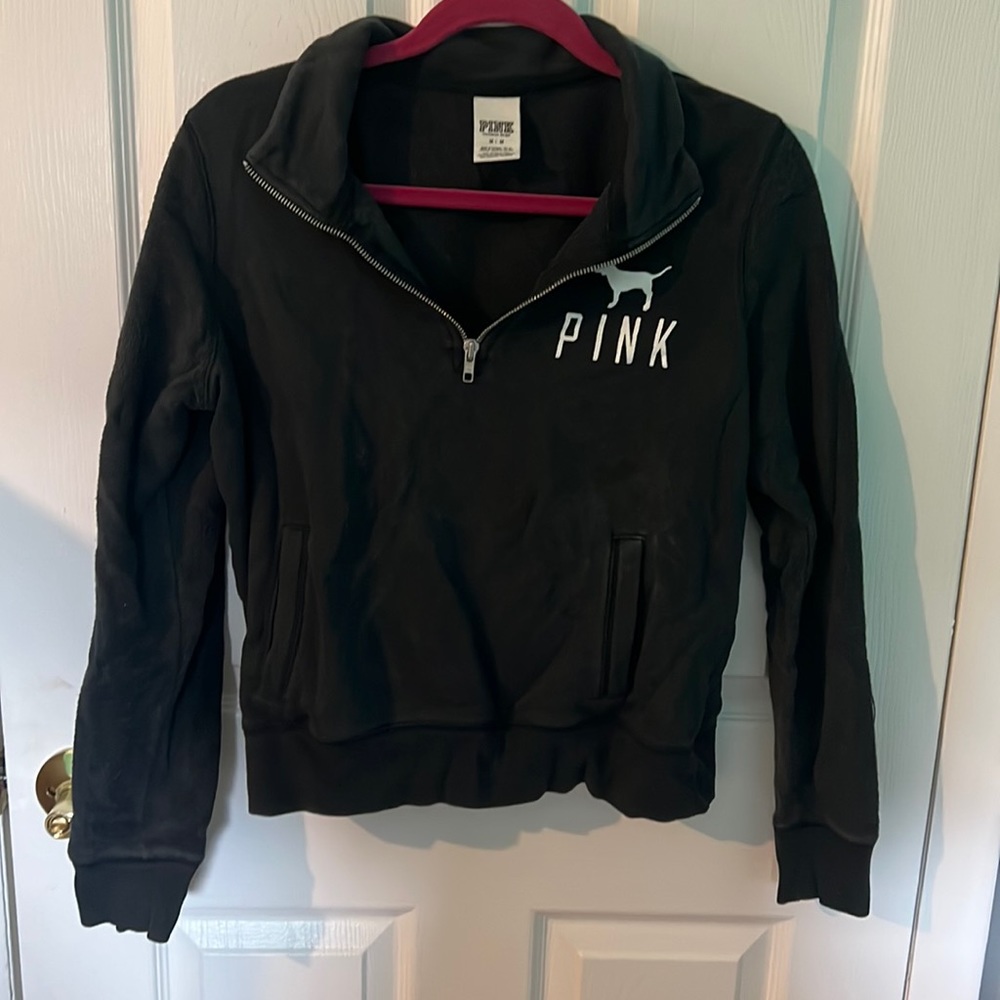 Black “pink” half zip hoodie